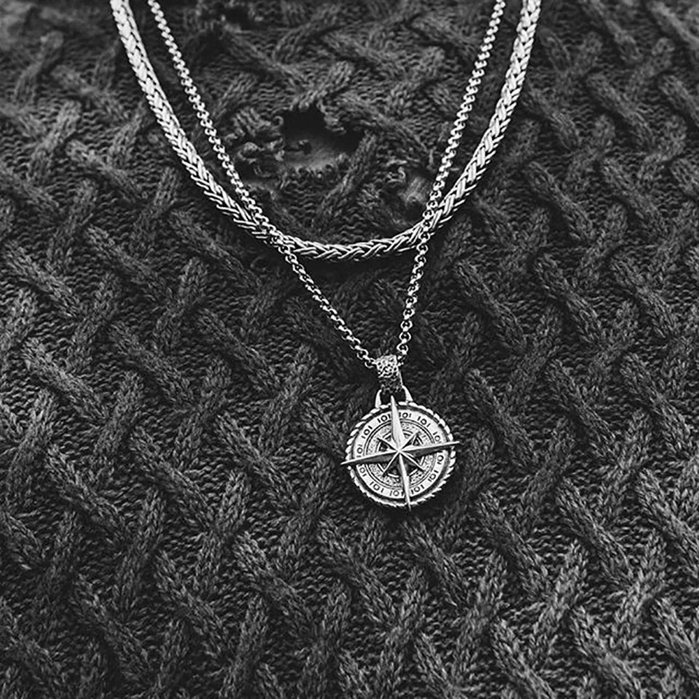 Custom copper alloy round ageing process compass pendant for mens