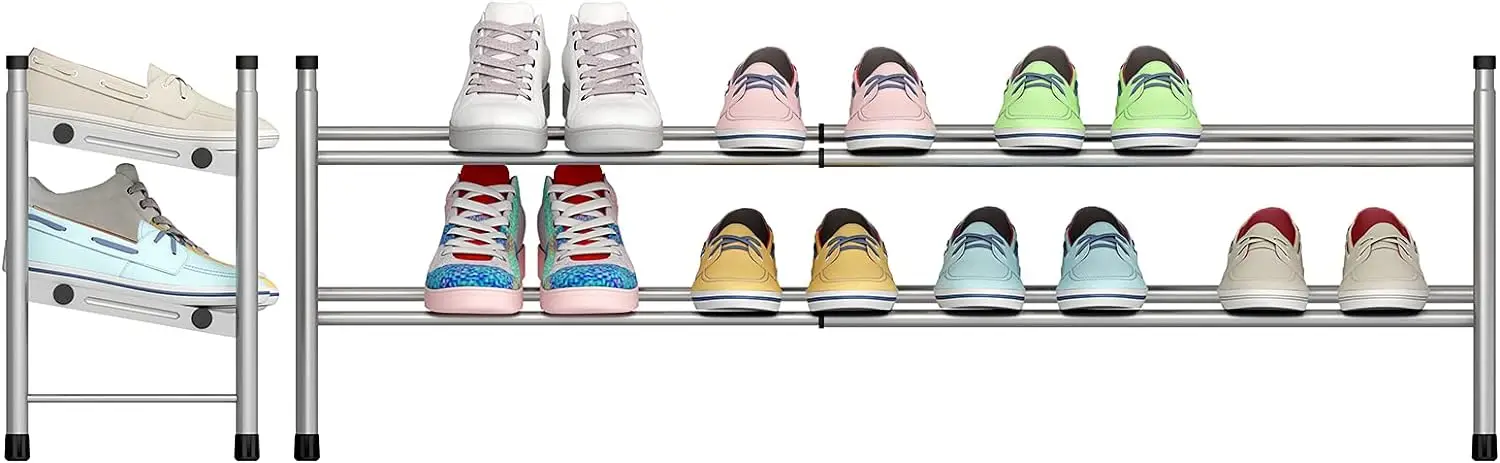 2-Tier Expandable Shoe Rack Adjustable Shoe Shelf Storage OrganizerExpandable and Stackable Shoes Organizer for Small Spaces