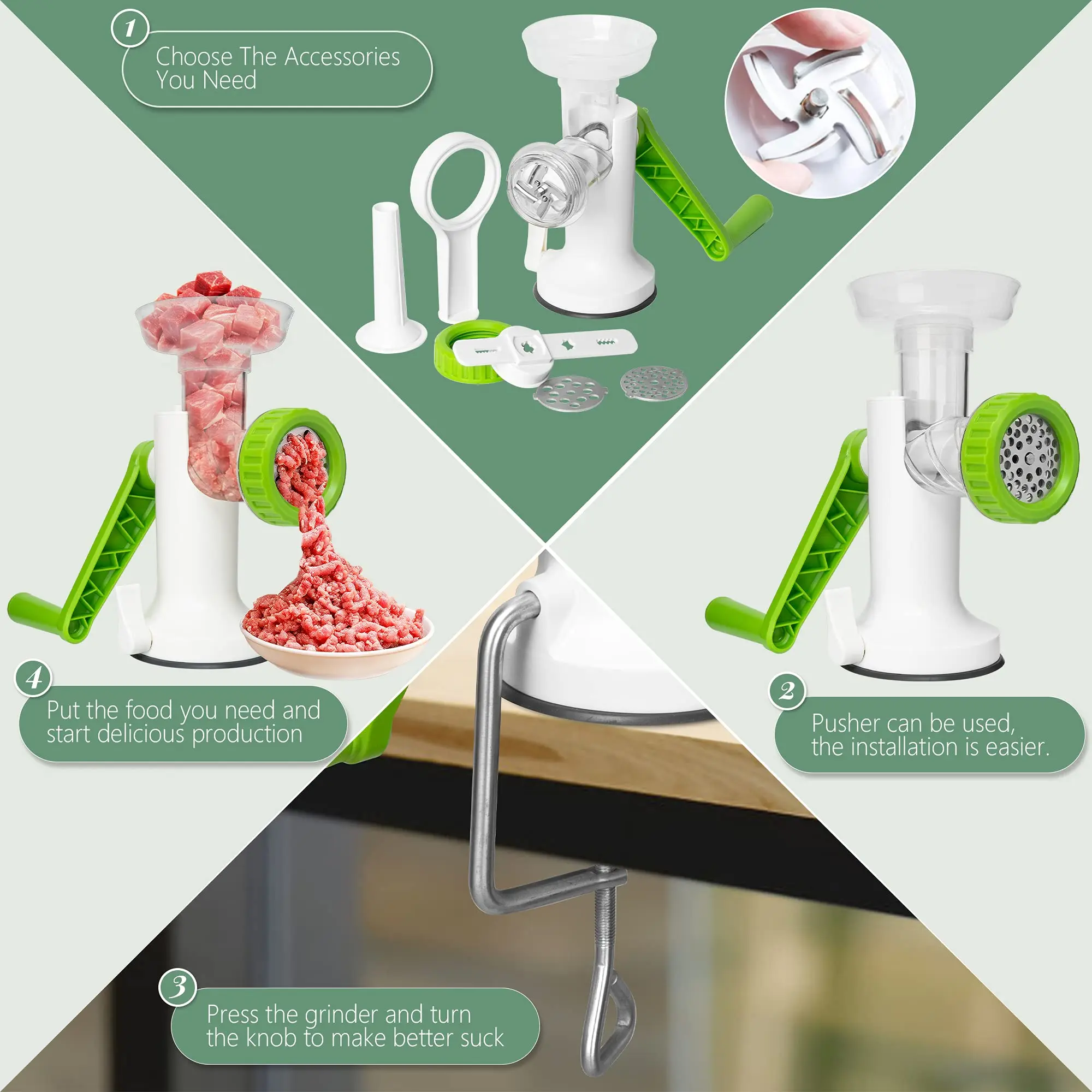 Portable Household Stand Manual Meat Grinder & Sausage Noodle Dishes Food Mixer