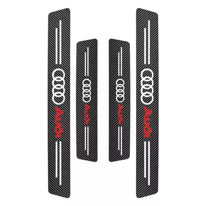 4pcs Set Carbon Fiber car door sill anti scratch stickers car door edge guard seal strip with car logos for auto accessories