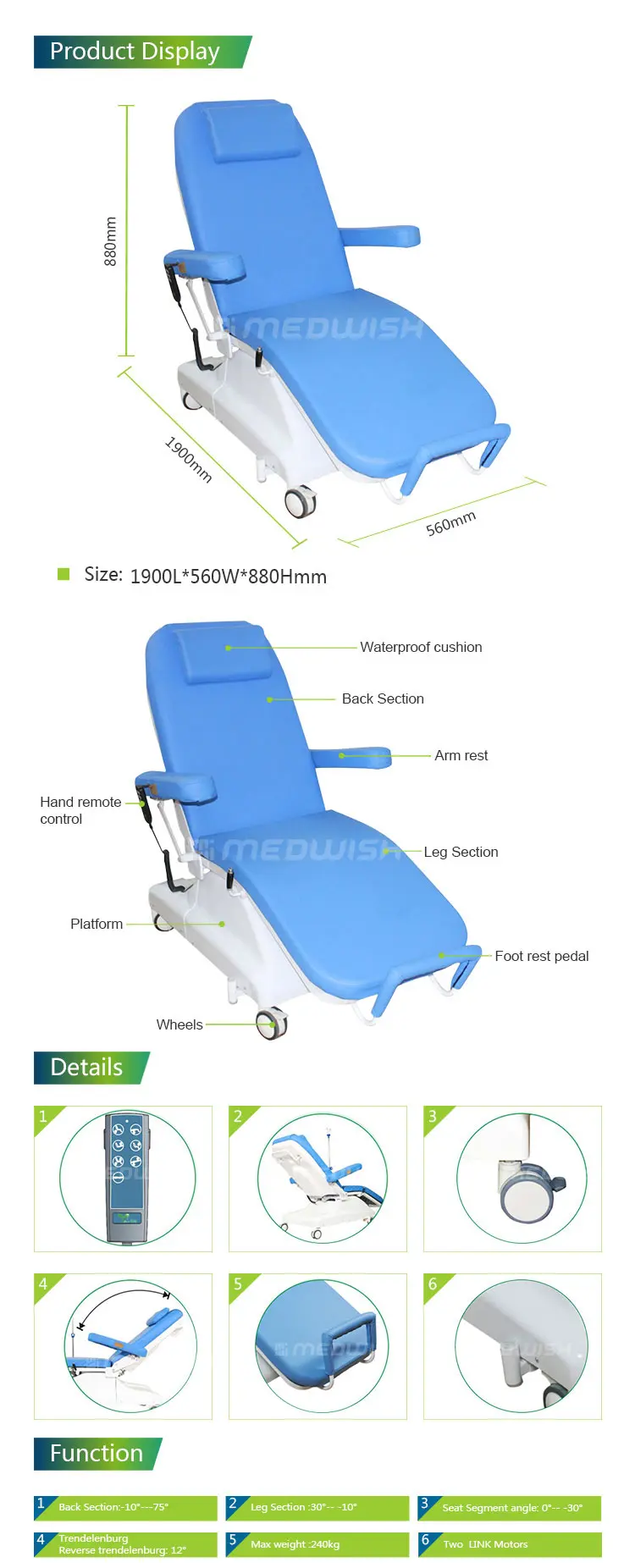 AG-XD301 Hospital clinics furnitures luxurious two motors sample recliner collection chairs blood donation medical chair