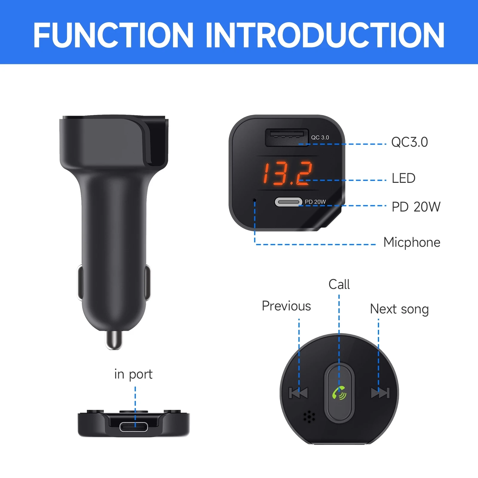 FM Transmitter BT Car MP3 Stereo Player Wireless Handsfree Car Kit with Fast USB Charger FM Radio Remote Control