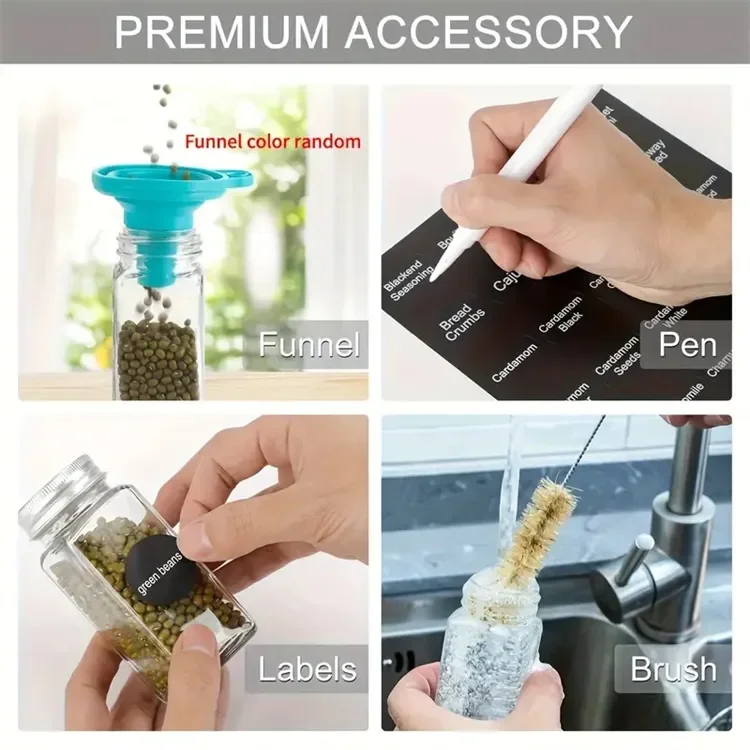 Wholesale 4oz 120ml square glass Spice Jars Seasoning Storage Bottles with bamboo lid and Labels For Spice Rack Cabinet