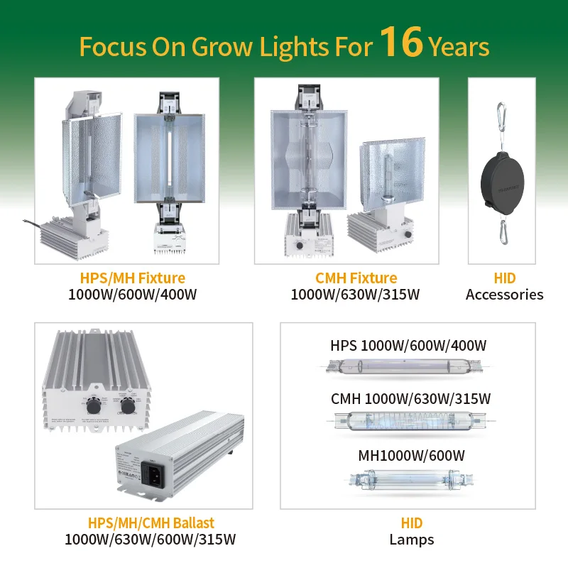 Aluminum Double Ended 1000 Watt Fixture Grow Light 1000W Sodium Lamp For Indoor Plant