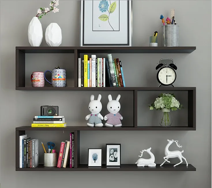 Wholesale Custom Wall Decor Living Room Furniture Metal &Amp; Wood Two Tiered Triangle Wall Shelf Decorations