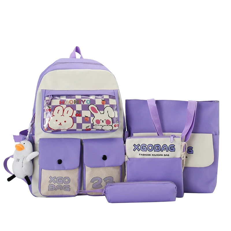 Hot Children Schoolbag Ins Style Backpack With Toy 4 Pcs Set School Student Backpack For Girls
