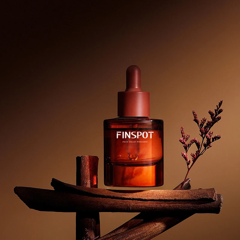 30 мл 1 унция Толстая стенка красная Янтарная градиентная причудливая Косметическая круглая форма Сыворотка стеклянная капельница масла бутылки эфирного масла