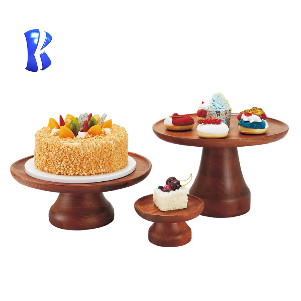 OKEY factory direct supply creative sapele cake rack hotel banquet cake display stand with round plate