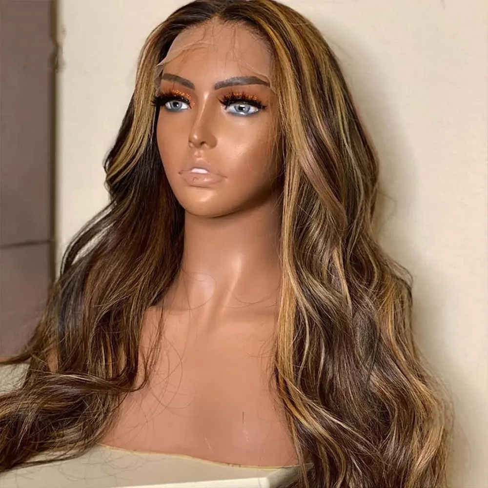 
Natural Soft Honey Blonde Wig Medium Brown Long Body Wave Lace Front Human Hair Wigs 