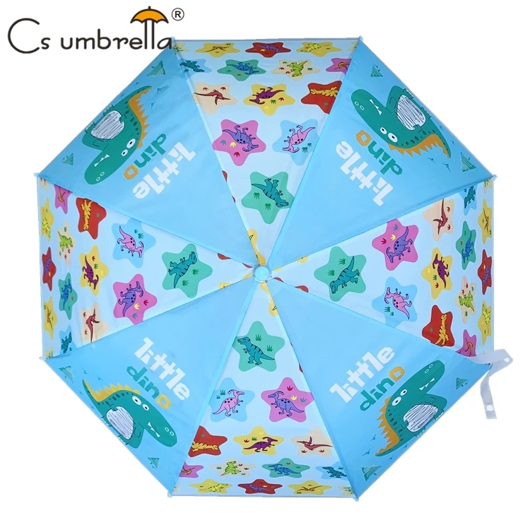 YS-6016 Kids Umbrella With Whistle Dinosaurs Cartoon Printing Match color Handle And Tips Straight POE Umbrella For Kids