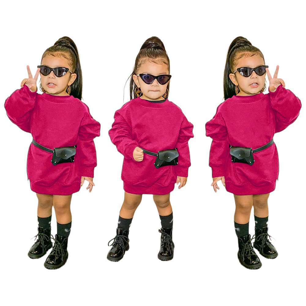 2024 Ruidian Autumn Girls OEM Cloth Baby Clothes 0-16 Years Kids Round Neck One-Piece Mini Skirt Girls Hoodie Dress