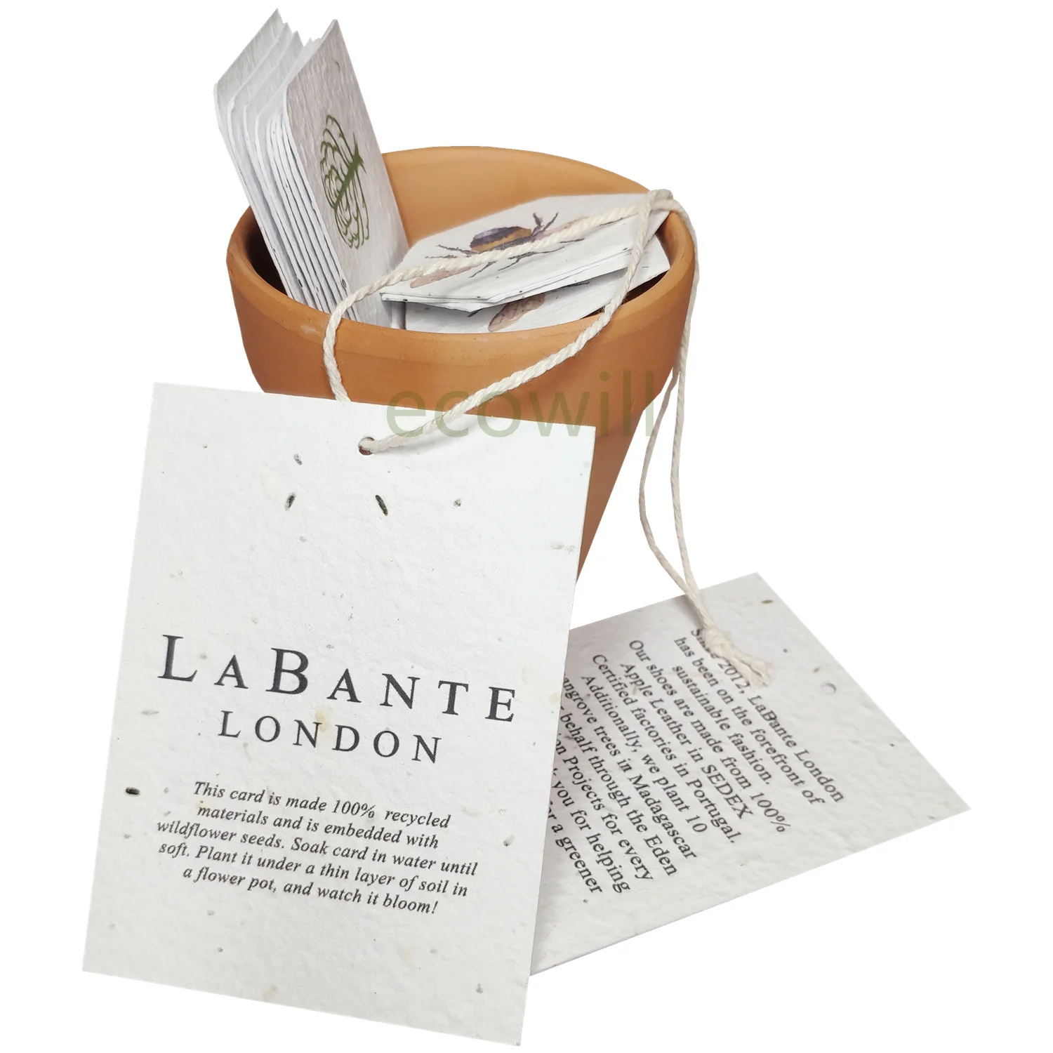 Почвенная переработанная бумага для семян одежды Guangzhou Ecowill, подвесная бирка с растительными травами, семена овощей