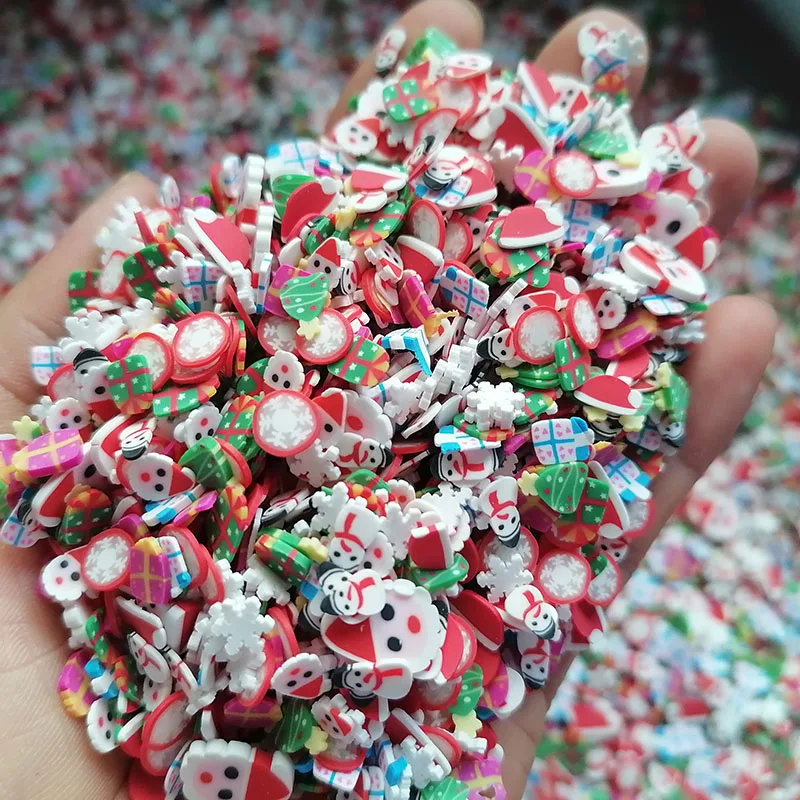 100g DIY Craft Slime Filler Polymer Clay Slices Christmas Tree Cane Candy Snowman Mix Polymer Sprinkles