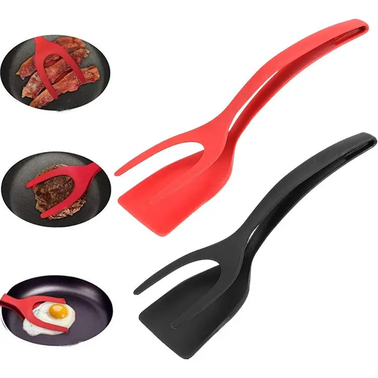 High quality 2 in 1 Grip and Flip Spatula Tongs Egg Clip Pancake Toast Omelette Overturned Nylon Egg Spatula Pancake Spatula