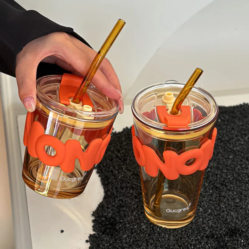 Wholesale Straw Coffee Mug Glass Gradient Cup Cold Drink Cups Coffee With Lid And Straw