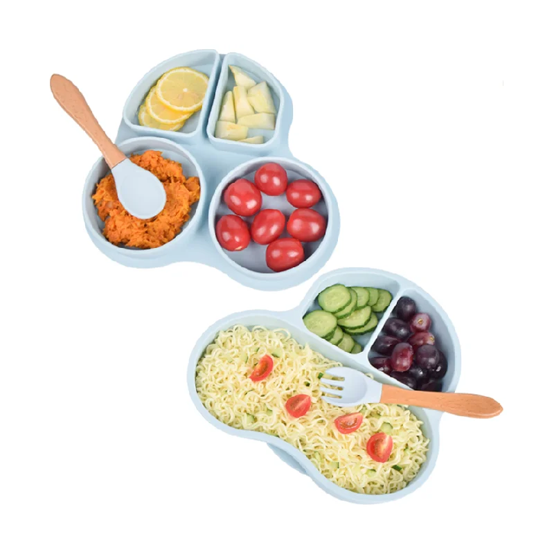 Amazon Hot Sale Platos Para Bebe Divided Feeding Set Non Slip Dishwasher And Microwave Safe Silicone Plates Baby With Suction