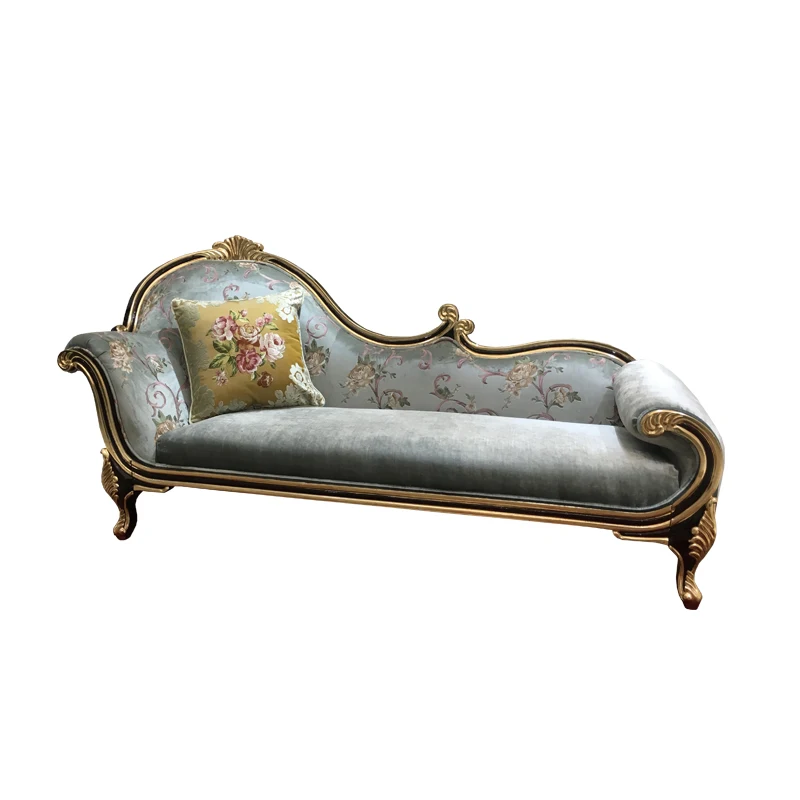 MO LAN European style  Chaise longue Neoclassical beauty bed  American princess cloth deck chair Lazy solid wood concubine sofa