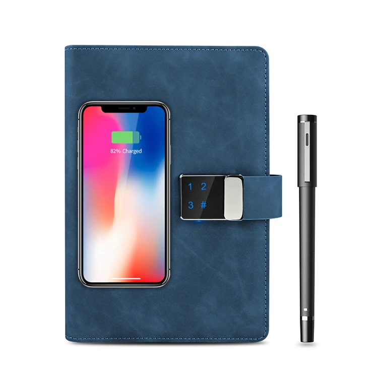 Newest Multi Functional Wireless Charging Notebook stone Paper Digital fingerprint Lock Notebook with Power Bank