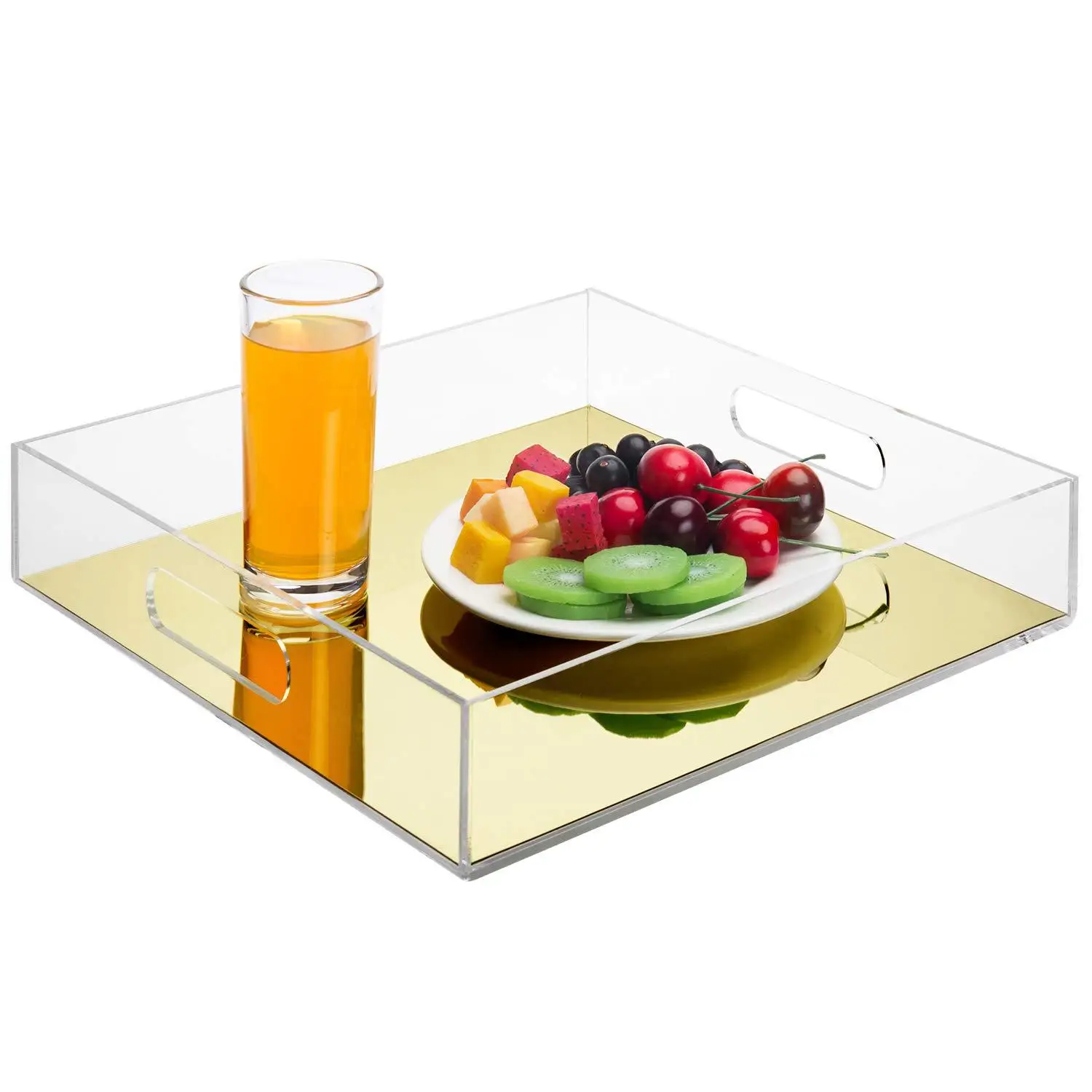 Clear Acrylic Serving Tray Breakfast Handles Decorative Tray Serving Trays Stackable Organizer