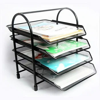 4-tiers Metal Mesh file tray Black Tray Holder for Office