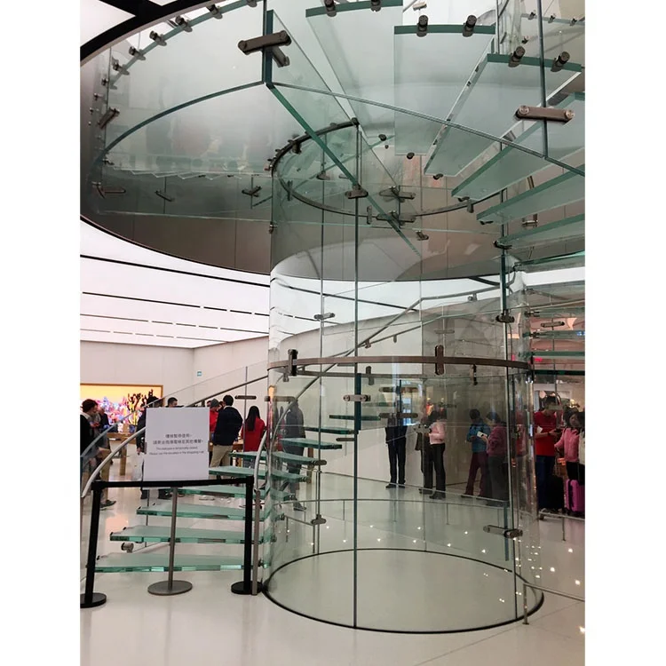 VIKO новый большой стеклянный изогнутый лестничный дизайн с закаленными стеклянными перилами