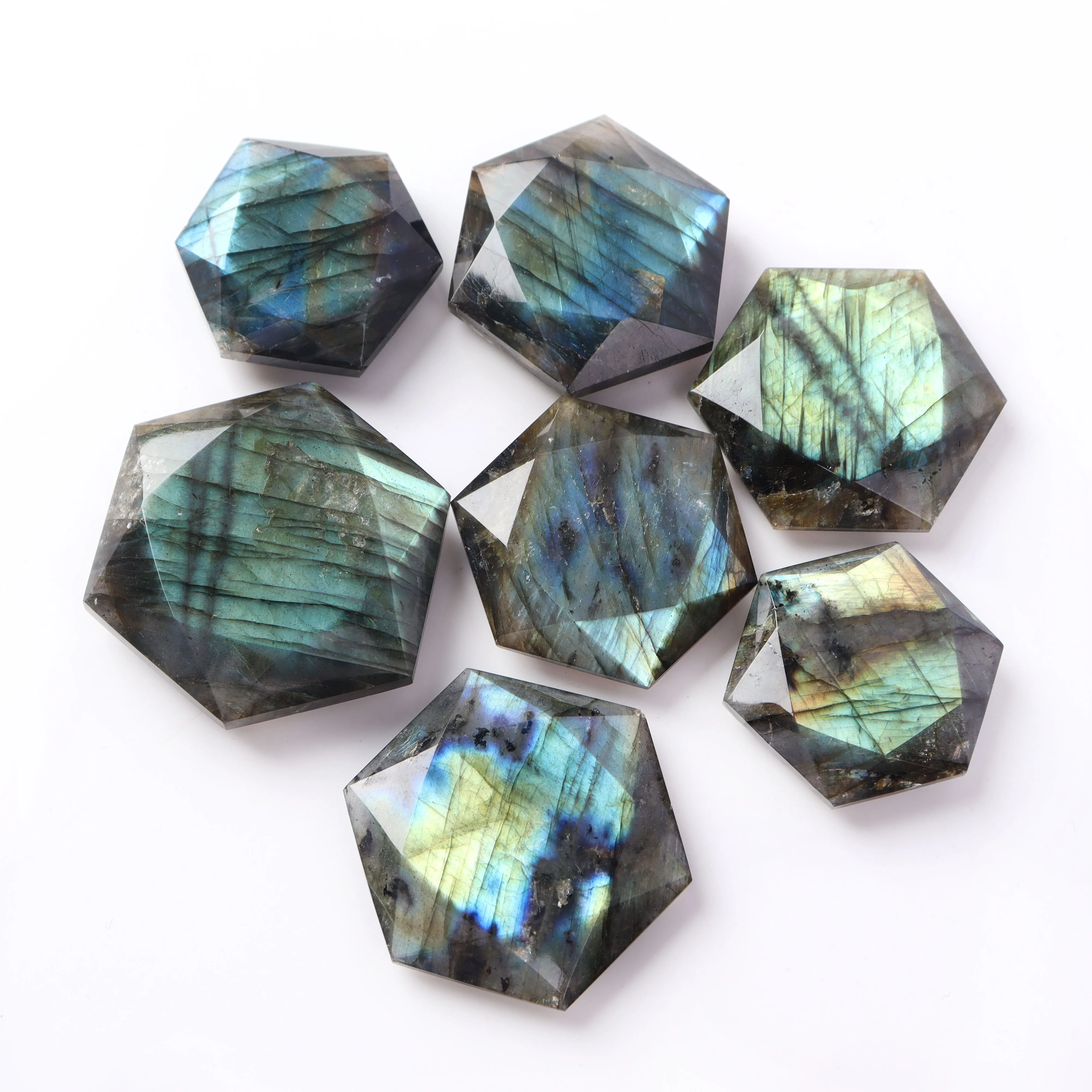 High Quality Natural Polished Strong Flash Star Labradorite Hexagon Healing Crystal Pendant