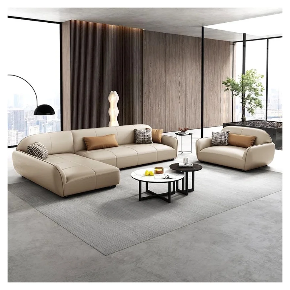 Best Seller Top Layer Cowhide l Shape Sofa Modern Black Sofa Leather Sofas for Home Furniture Living Room Modern