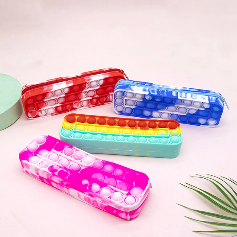 New design Rainbow Silicone Pencil Case Fidget pop itting pencil case for students
