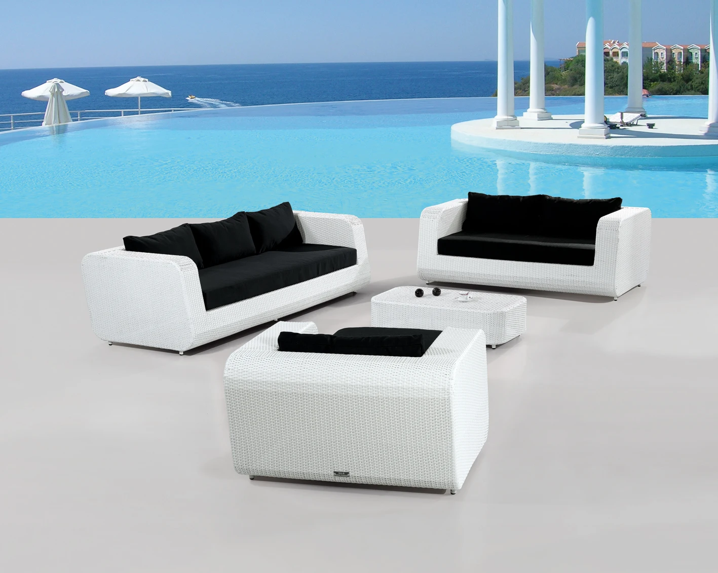 Outdoor modern white out door furniture spain rattan outdoor furniture 3 seater garden sofa