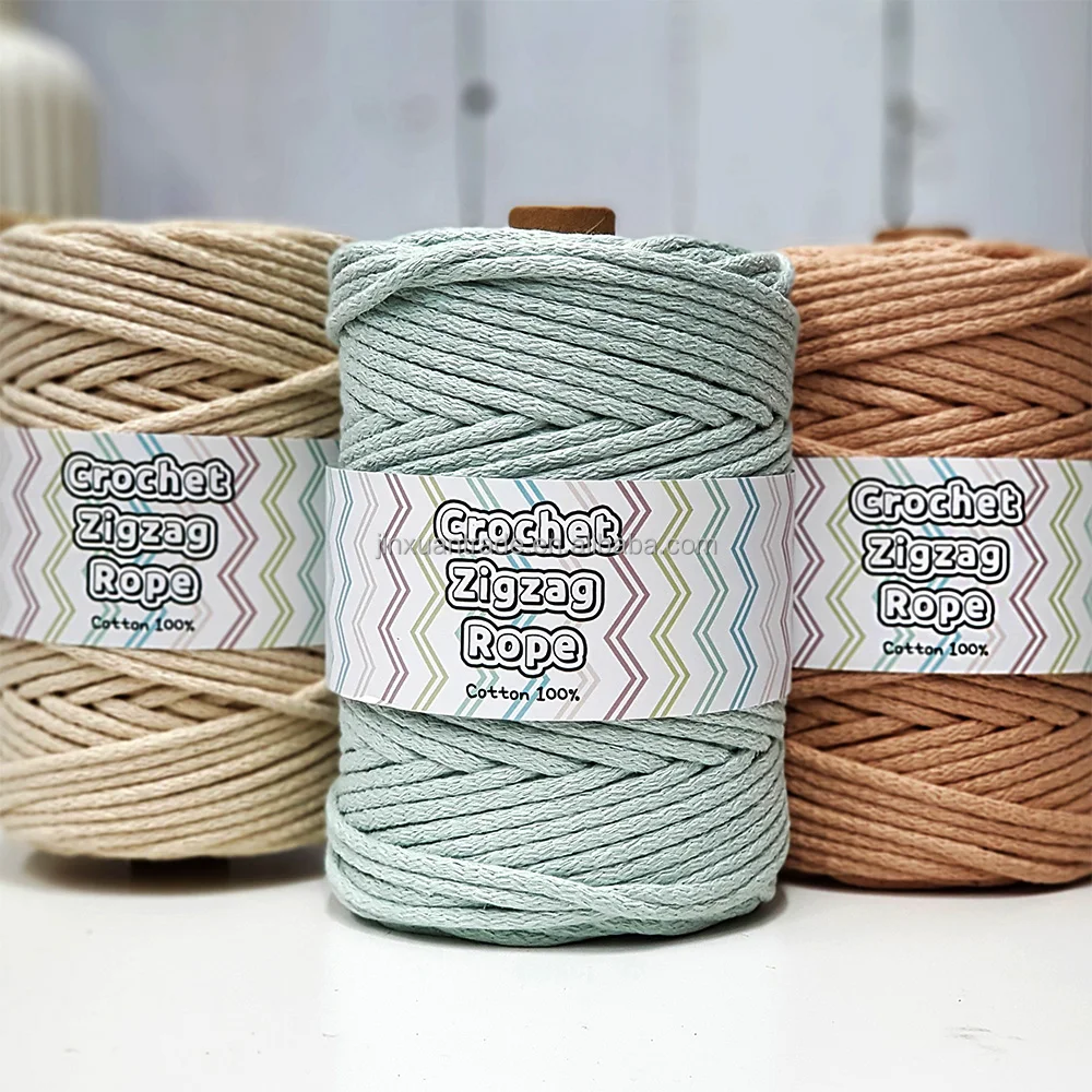 5MM 100%Cotton Crochet Zigzag Crochet Macrame Cord Bag Knitting Rope Crochet Yarn Weaving Supplies