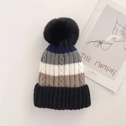 KENSHELLEY Amazon High Quality Winter Hat Women Luxury Mixed Color Beanie Hat Thicken Wool  Cable Knitted Beanie With Lining