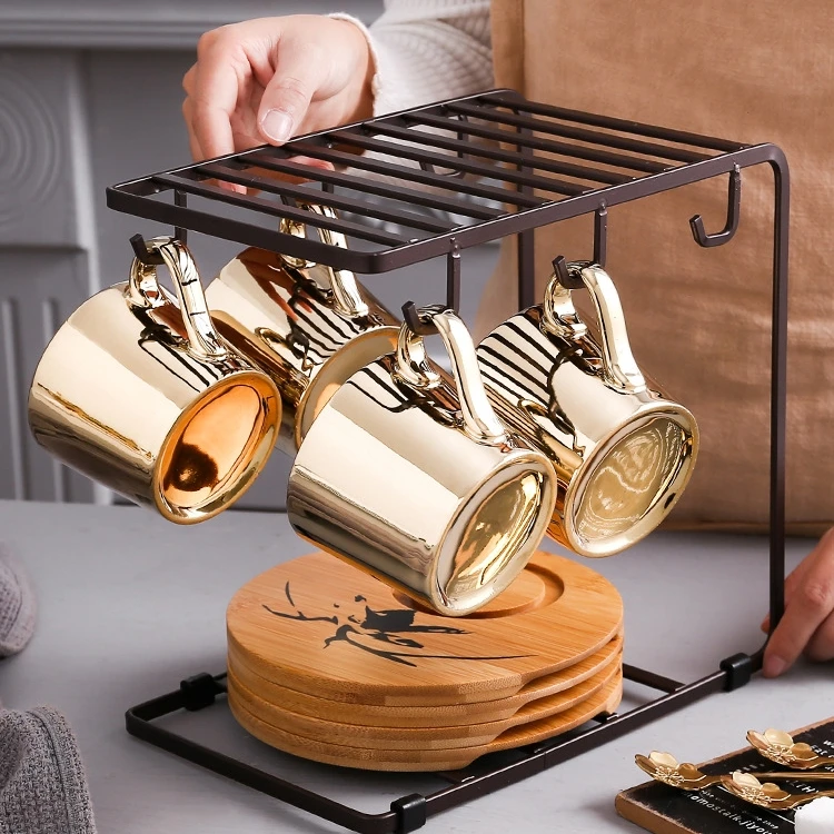 Creative ins animal reflection ceramic coffee cup plated mirror cups saucers set