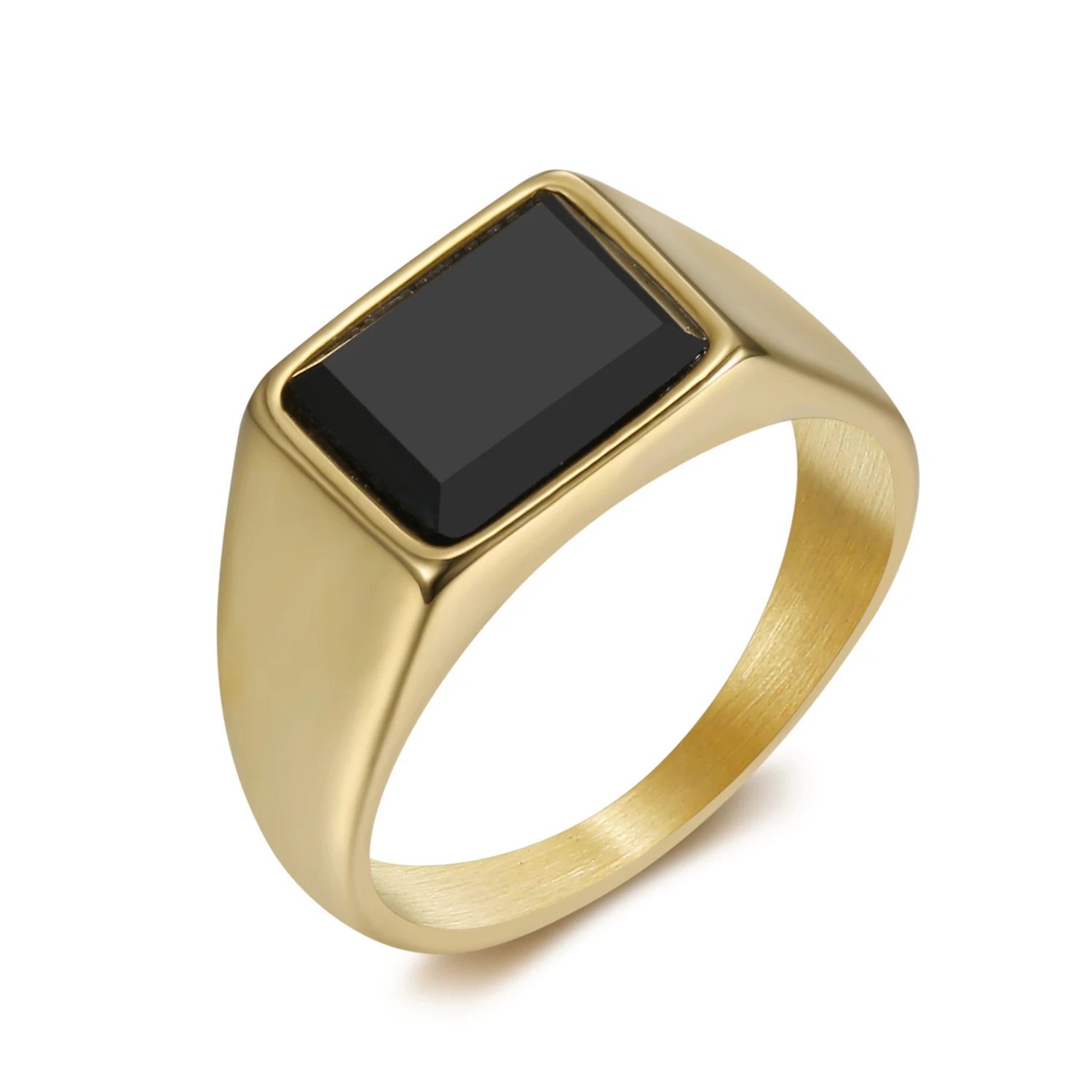 OEM ODM custom design 316 stainless steel golden ring with black stone for men women