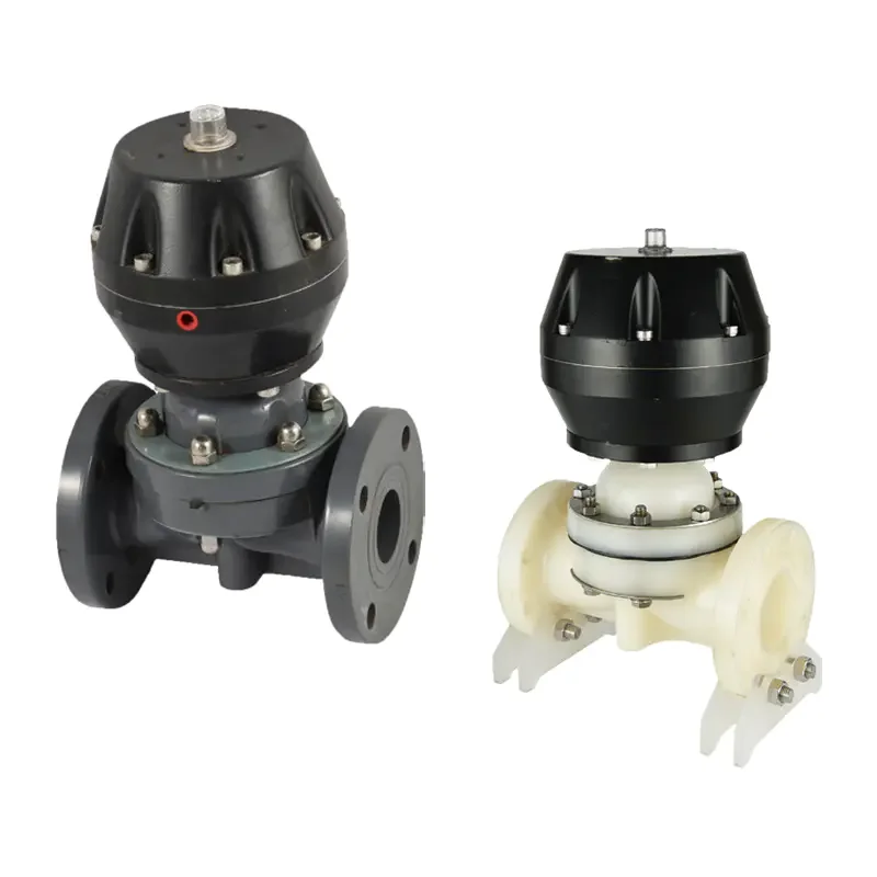 UPVC CPVC PPH PVDF FRPP 2 Way DN100 Diaphragm Valve Pneumatic Plastic Flange Metal Pneumatic Actuated Diaphragm Valve