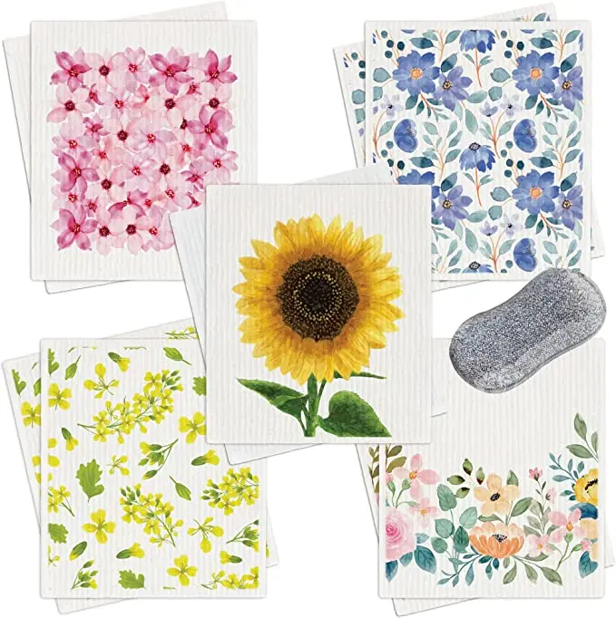 Wholesale Customized Printing Kitchen Towel Swedish Cellulose Wood Pulp Sponge Dishcloth Dish Towel Paper Wipes