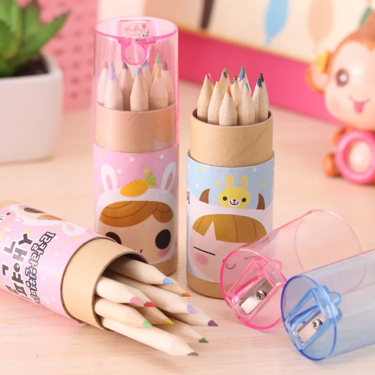 Customized Children Small Wooden Mini Natural Wood Colored Pencil Set rainbow Drawing Coloured Tube Color