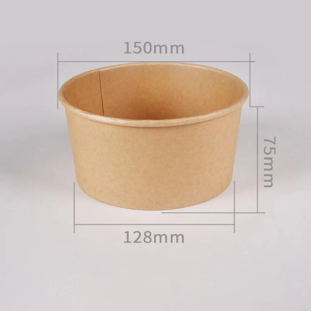 IMEE Round Rectangle Disposable Take Out Kraft Paper Bowl 500ml, 750ml, 1000ml 1100ml Salad Noodles Pasta Cake Container