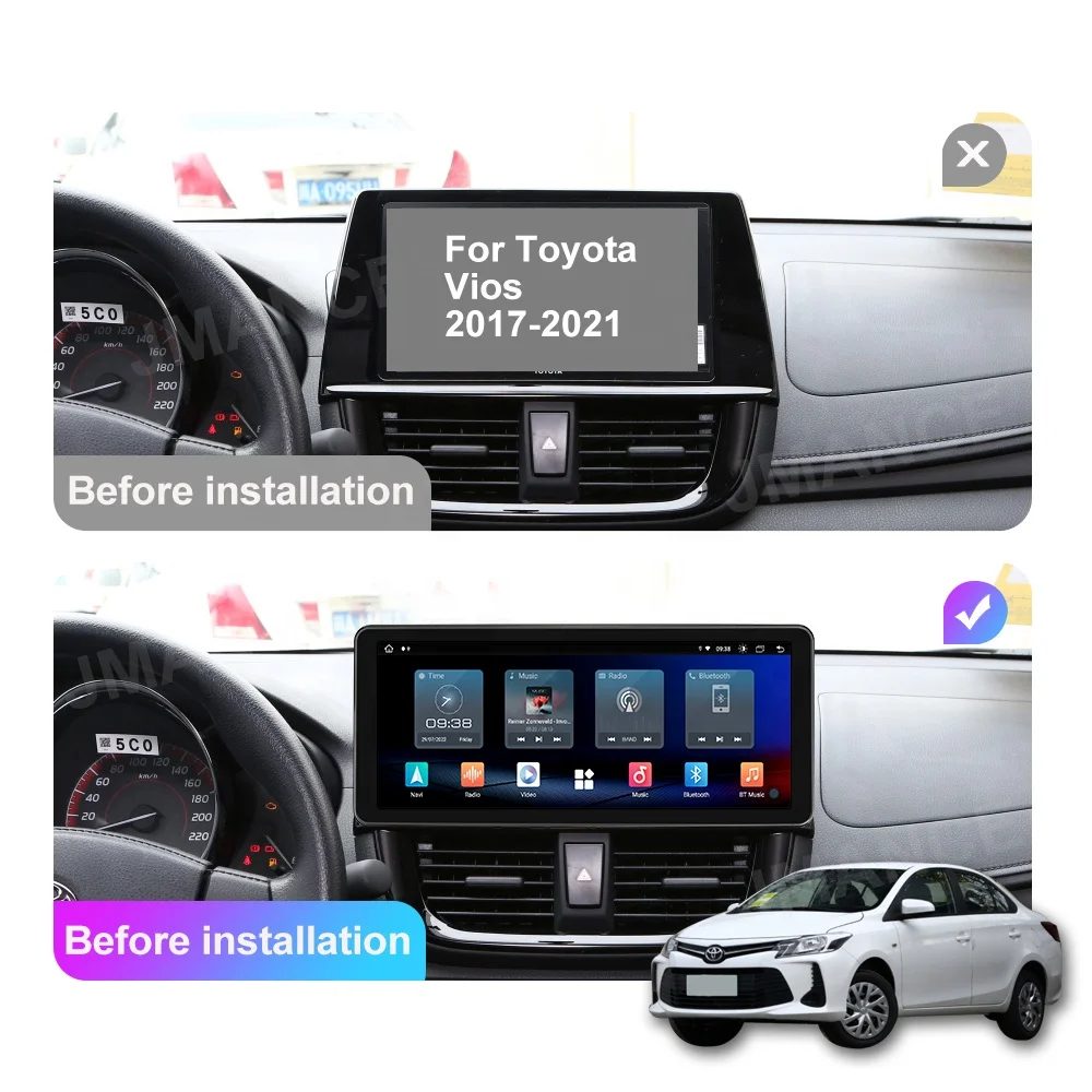 Jmance 12.3inch Touch Screen 1920*720 Android 10 BT5.0 Carplay Android auto 4G Car Stereo For Toyota Vios 2017-2021