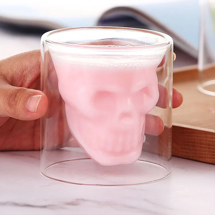 Eco-Friendly handmade 25-250ml Feature Skull Shape Glass Whiskey Cup shot glass double cup