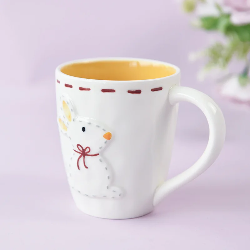 Custom Stoneware relief 3D cartoon cup ceramic mug rabbit household  ritual sense breakfast coffee milk cup