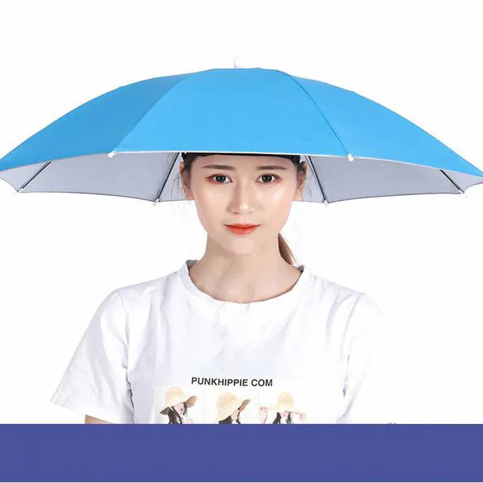 Wholesale Manufacturers Custom  Logo Diameter 65cm Silver UV Protection Hat Umbrella Head Umbrellas for Adults