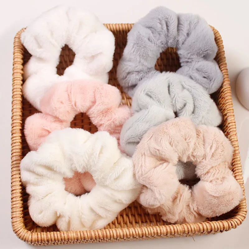 imitation rabbit fur hair scrunchies ins top seller plush scrunchies high quality sweet girls hair bands fluffy scrunchies