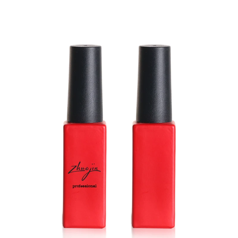 5ml Logo Printed Cosmetic Packaging Square Black Cap Red Body Brush Glass UV Gel Glue Nail Polish Bottle