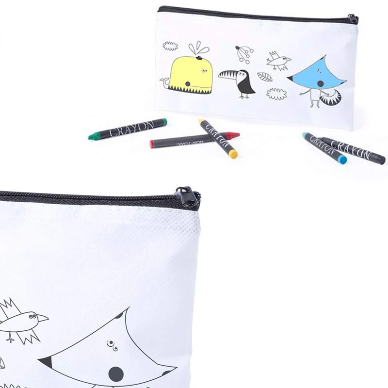 Customized Logo printed Students Stationery Pen Pouch PP Non-woven Pencil Coloring Cases With Zipper Closure For Back To School