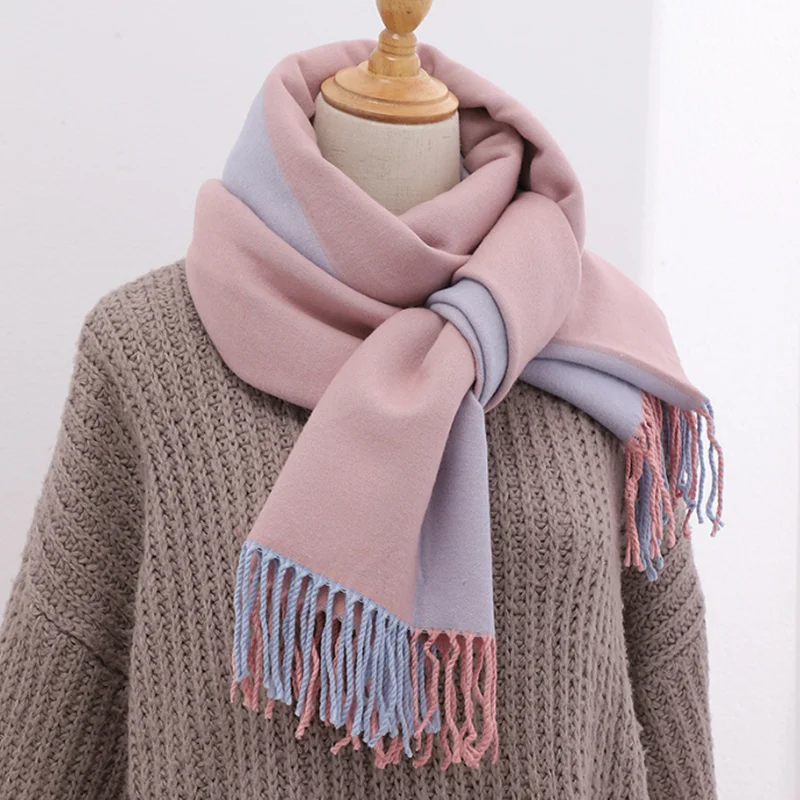 Wholesale fashion plain cashmere shawl  women plaid tassel scarf winter