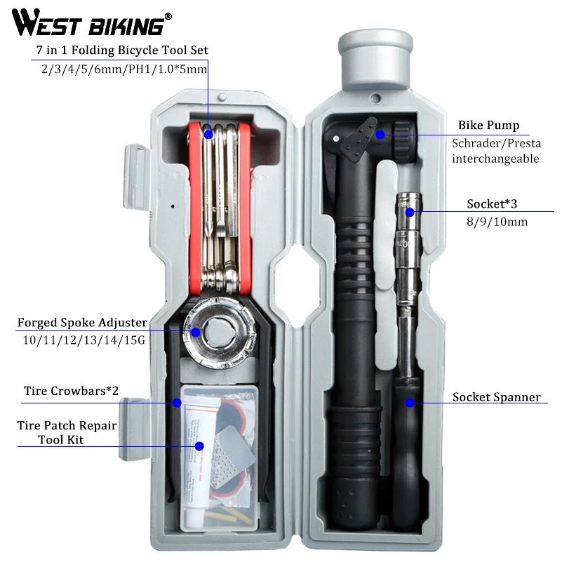 WEST BIKING multi-function combination portable Bike Tools Storage bag  Repair Capsule Bicycle Tool Kit Storage Box Bicycle bag