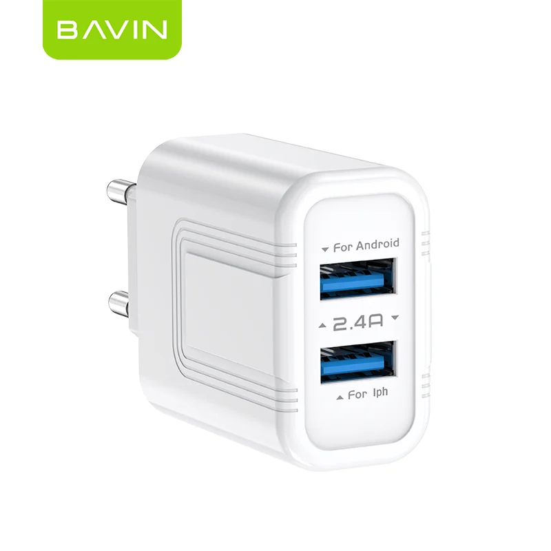 BAVIN Wholesale Price  5V 2A Custom UK US EU Plug Dual USB Port Home Use Mobile Phone Fast Charging   Wall Travel Charger PC815Y