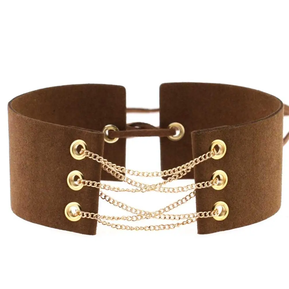 Wholesale and retail fashion street shot wide Korean flannel choker chain belt hollow alloy velvet collar necklace