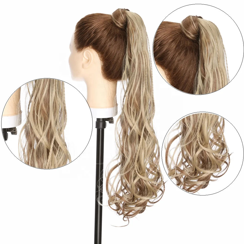 
Full Volume long hair curly Wrap Around Pony Synthetic Hair Ponytails with Braids not real human hair extensions hairpiece 