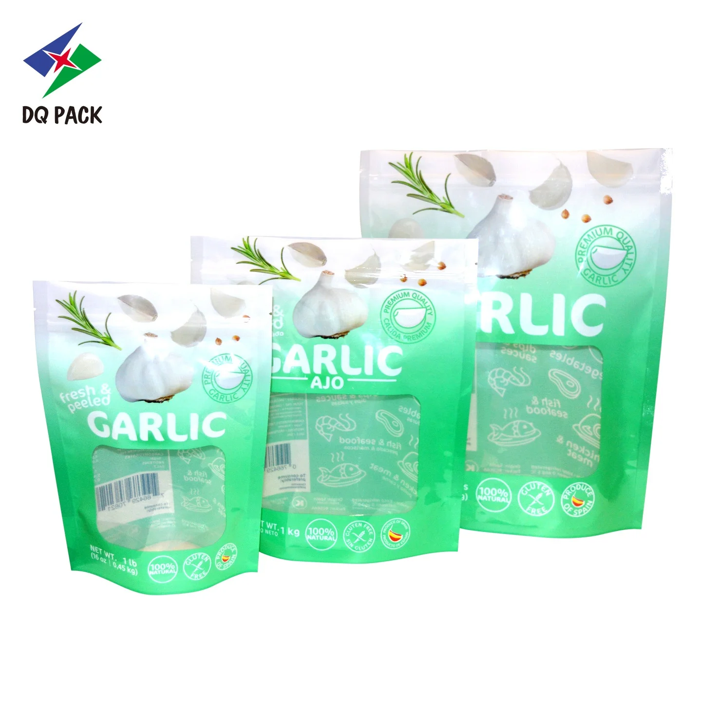 DQ PACK Factory Price  custom printed 3LB garlic food packaging bag stand up pouch with valve